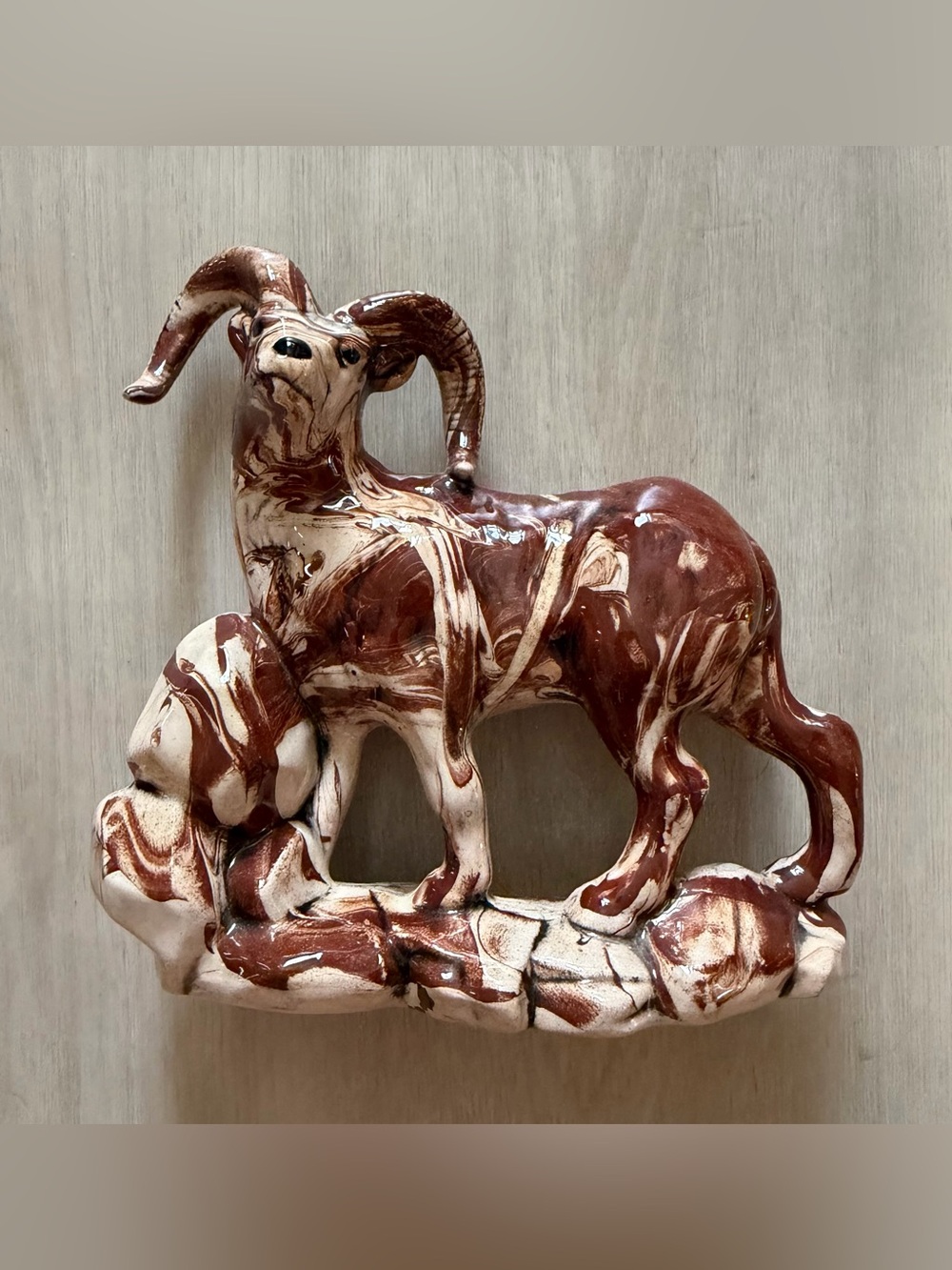 Vintage Clay Swirled Pottery Dall Sheep Ram Big Horn Figurine Alaska
